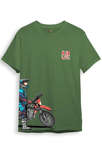 WİDİ Cross Motor Enduro Equipment Μπλουζάκι με στάμπα με λεπτομέρεια στήθους και πλαϊνή εφαρμογή 100% βαμβακερό χακί