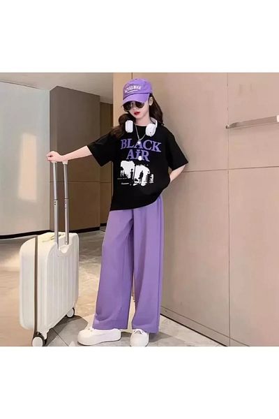 Machetta Design personalizat pentru fete - Set de tricou și pantaloni de trening cu imprimeu Black Air
