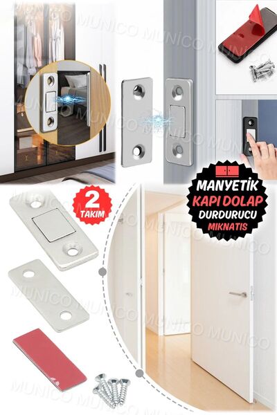 Genel Markalar Çelik Kapı Mandalları Sürgülü Kapılar İçin İdeal Manyetik Dolaplar 2 Takım Kilitleme Seti Mıknatıs