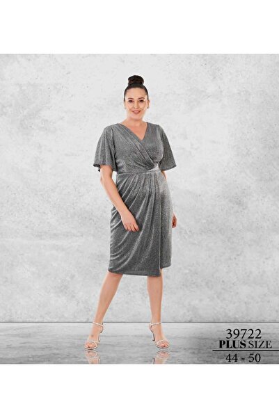 ORJEEN KADIN BELİ TAŞ DETAY ARA BOY YARIM KOL BÜYÜK BEDEN SİMLİ ABİYE ELBİSE