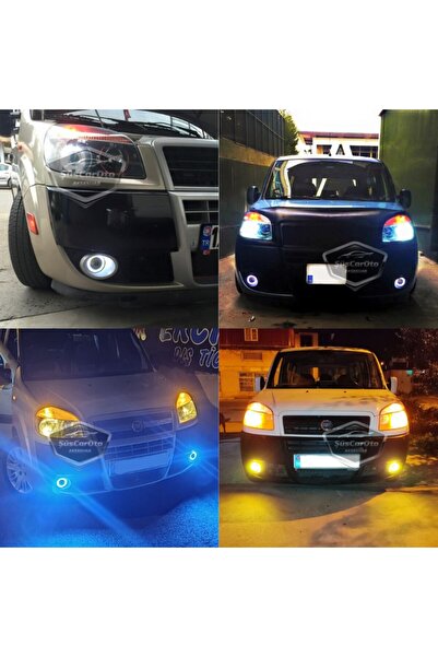 ŞüsCarOto Aksesuar Fiat Doblo D2 2005-2010 Uyumlu Mercekli Angel Sis Farı Metal 76 mm Sarı Halkalı Gündüz Farı 2 Adet