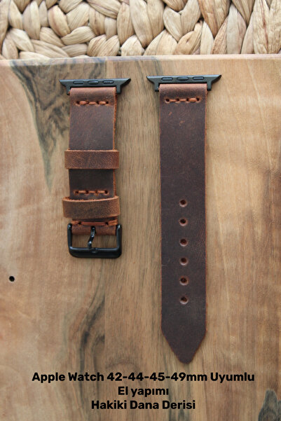 CONOCER Apple Watch 42-44-45-49mm Uyumlu El Yapımı Tek Katlı Model Deri Kordo...