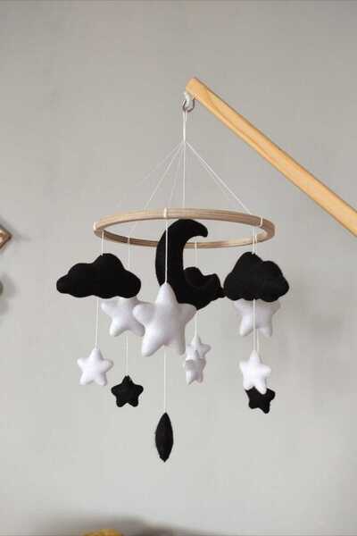 FN Müzikli El Yapımı Keçe Bebek Dönencesi Beşik Süsü Bebek Odası Dekorasyonu