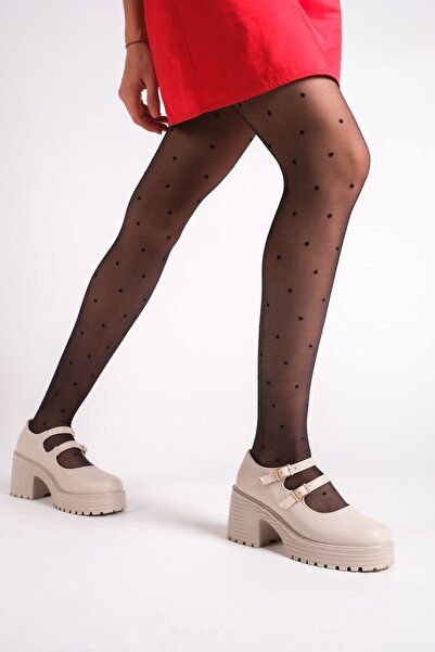 Entella Store Women's High Heeled Beige Skin Oxford Shoes