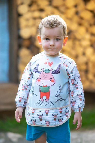 dubi baby Giraffe and Deer Pattern Baby Food Bib with Sleeves and Pockets