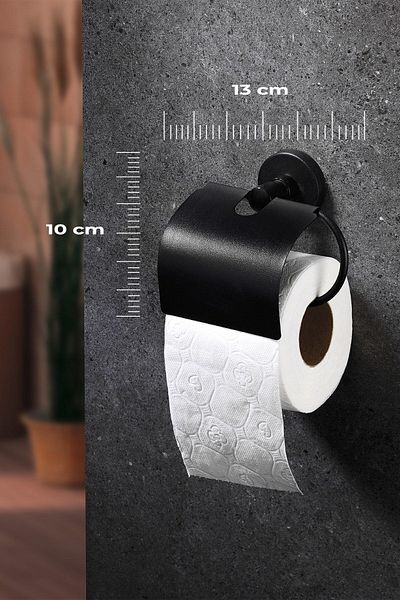 Sas Haus Adhesive Black Wide Cover Toilet Paper Holder WC Paper Holder Toilet Paper Hanger