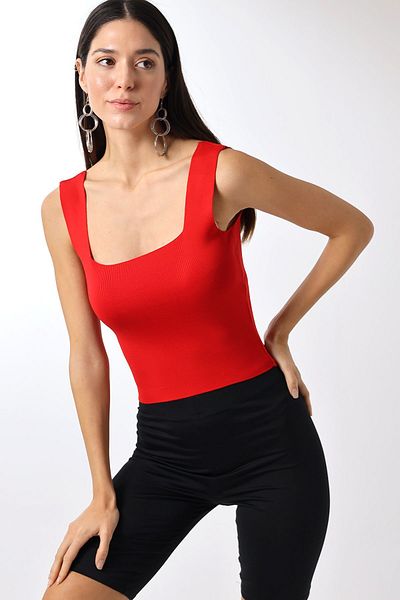 Devinka Women's Square Neck Knitwear Blouse Red