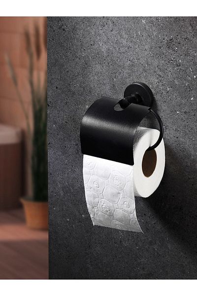 Sas Haus Adhesive Black Wide Cover Toilet Paper Holder WC Paper Holder Toilet Paper Hanger