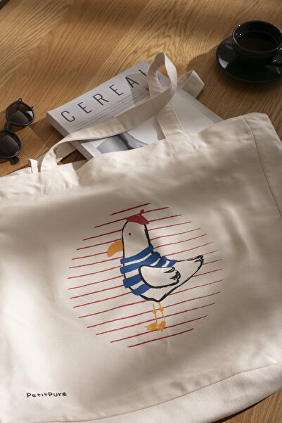 petit pure Seagull Kanvas Körüklü Bez Çanta, Plaj Çantası, Omuz Çantası