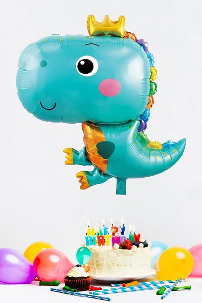 aşkın concept Blue Colored Cute Dinosaur Balloon - Birthday Ornaments