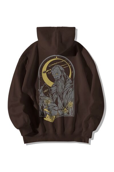 Stadium Φούτερ με κουκούλα Unisex καφέ Oversize και φούτερ με στάμπα Pallbearer Pocket Kangaroo
