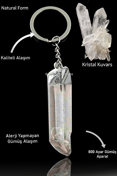 Tesbih Atölyesi Brazilian Natural Crystal Quartz Keychain - Raw inlaid and Certified