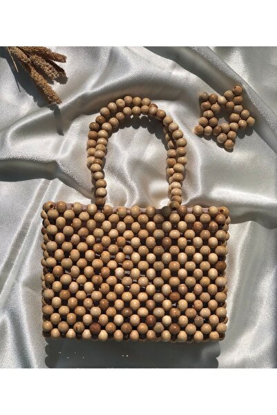 HobiMark25 El Yapımı Ahşap Boncuk Çanta,22x14 Astarlı Boncuklu El Çantası,10 ...