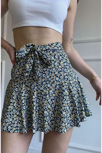 Lion Collection Large Size Patterned Tied Flounce Shorts Skirt