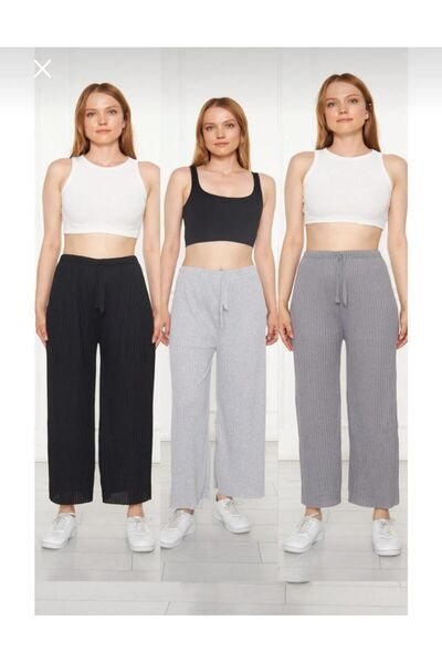 ipek collection 3 قطع أسود - رمادي - بنطلون نسائي مضلع وبدلة رياضية، بيجامة م...