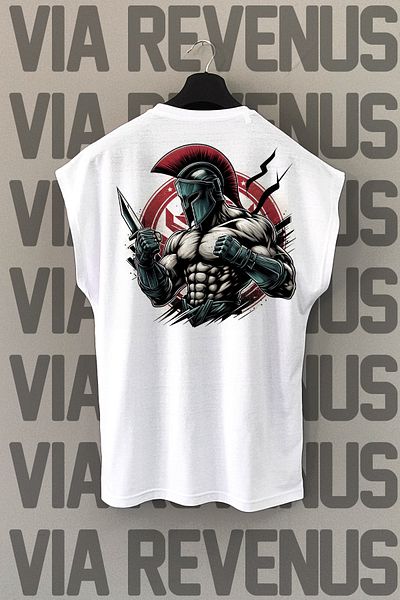 Vordevia Λευκό αθλητικό μπλουζάκι - Spartan Back Print, μηδενικά μανίκια