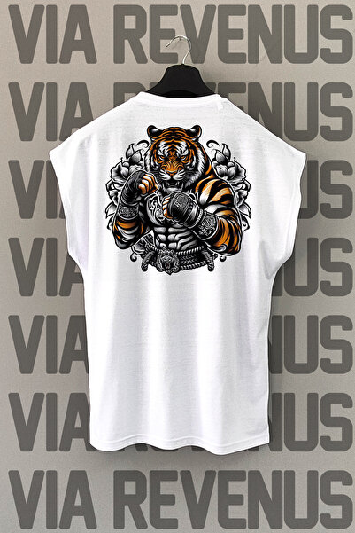 Vordevia Αθλητικό μπλουζάκι White Tiger Fighter - Εκτύπωση στην πλάτη, μηδενι...