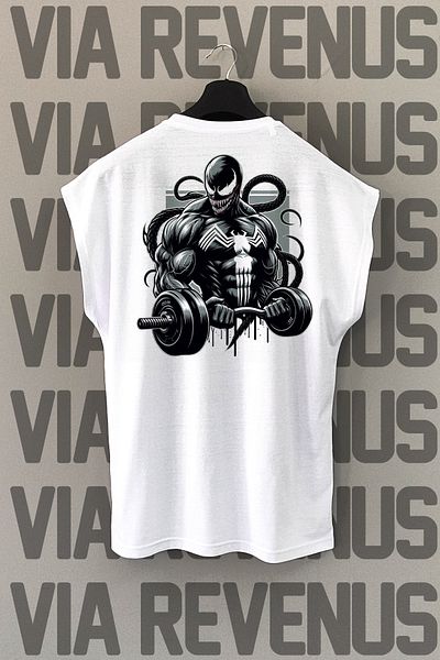Vordevia Tricou sport alb cu mâneci zero cu imprimeu pe spate de gimnastică