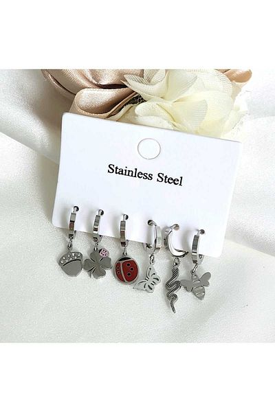 G Sport POLO 6-Piece Steel Earrings - Butterfly, Ladybug and Other Model
