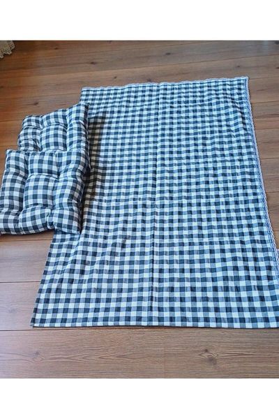 Marin Tasarım Evi Gray Picnic Cloth Set - 2 Pieces 40x40 Cushion 170x130 Table Cloth