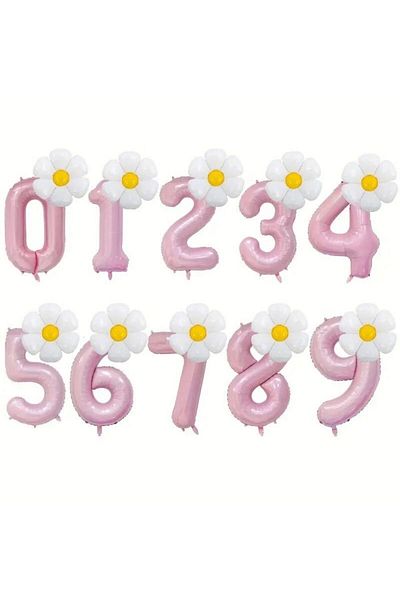 Konsept Sepeti Pink and Daisy Balloon Party Set for 4 Year Old Birthday