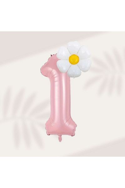 Konsept Sepeti Pink and Daisy Balloon Party Set for 1 Year Old Birthday