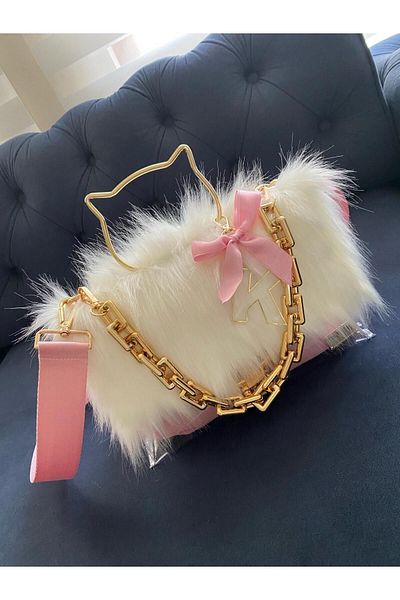 AREV BAGS Furry Pink Lined Transparent Hand and Shoulder Bag
