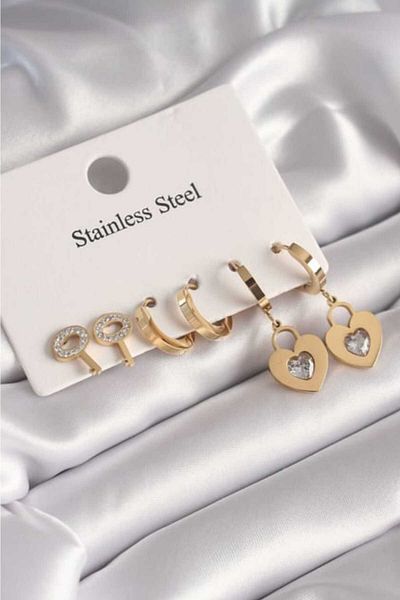 G Sport POLO 6-Piece Steel Earrings - Heart and Key Model