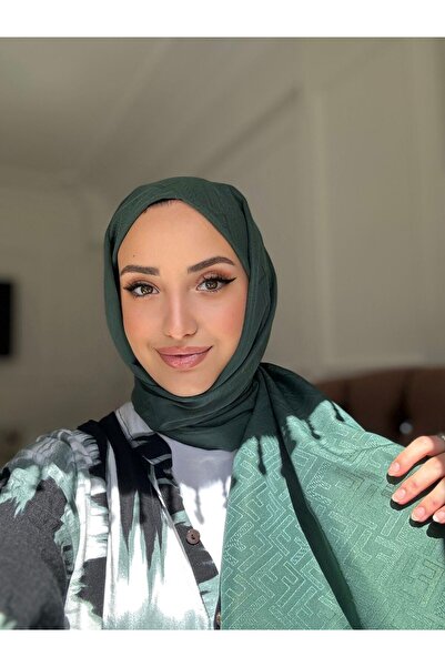 YD SCARFS شال جاكار قطني منقوش باللون الأخضر - موديل F