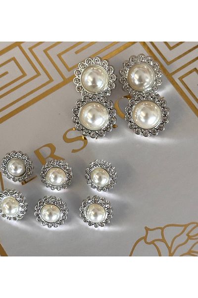 ODDA TASARIM ATÖLYESİ Classic big pearl edges crystal stone blazer jacket set