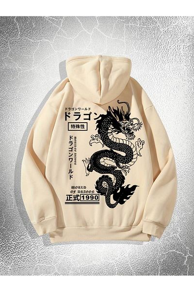 AMMA Φούτερ με κουκούλα με κουκούλα με κουκούλα Dragon Printed Unisex - Χειμερινό φούτερ με 3 νήματα