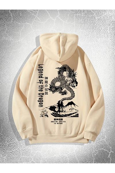 AMMA Φούτερ με κουκούλα με κουκούλα με κουκούλα Dragon Printed Unisex - Χειμερινό φούτερ με 3 νήματα