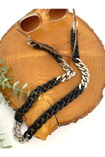 canan dizayn سلسلة أكريليك على شكل عظمة لحزام النظارات باللون الأسود والنيكل