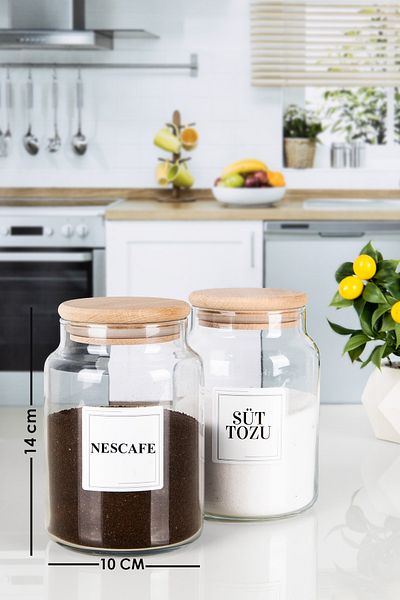 Lizzy 1000 ML NESCAFE MILK POWDER Jar - Wooden Vacuum, Glass with Lid