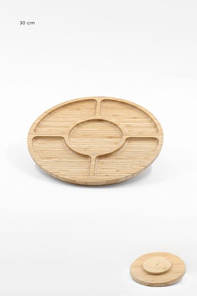 Karçiçeği Home Bamboo Lux 30 Cm 5 Compartment Breakfast Serving Plate with Doner Spinner