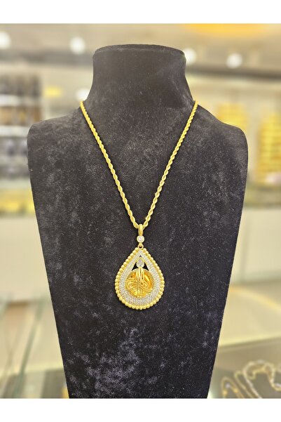 imitasyon dünyası Orijinal 22 Ayar Altın Kaplama Damla Tuğralı Kolye A+ Kalite