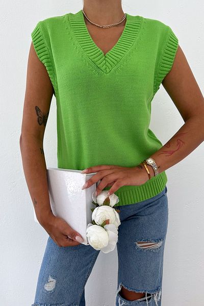 FURKAN EXCLUSIVE Light Green V-Neck Women's Sweater