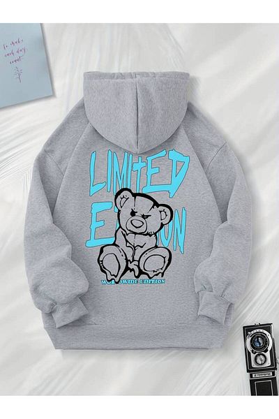 AMMA Bear Printed Unisex Oversize Χειμερινό φούτερ - με κουκούλα, 3 κλωστές