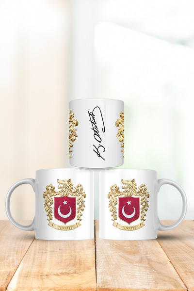 360 Degree Printed Atatürk Signature Arma Bozkurt Turkish Flag Porcelain Mug