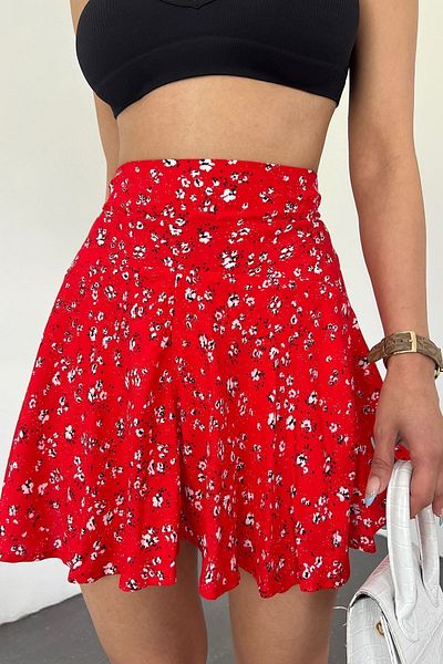 Cistern İstanbul Women's Red Viscose Fabric Summer Shorts Skirt 1905