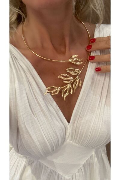 GİCİ Aksesuar Özel Tasarım Yaprak Motifli Choker Kolye