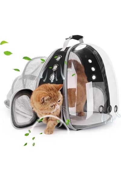 Ksburda Fileli Açılabilir Şeffaf Astronot Kedi Köpek Evcil Hayvan Taşıma Çantası Kırmızı