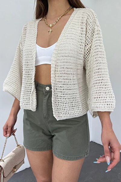 Cistern İstanbul Γυναικεία Καλοκαιρινή Πλεκτή Ζακέτα από εκρού
