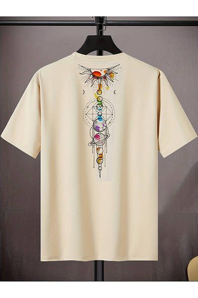 LEIVOR Μπεζ μπλουζάκι Unisex - Τυπωμένο ηλιακό σύστημα και πλανήτες