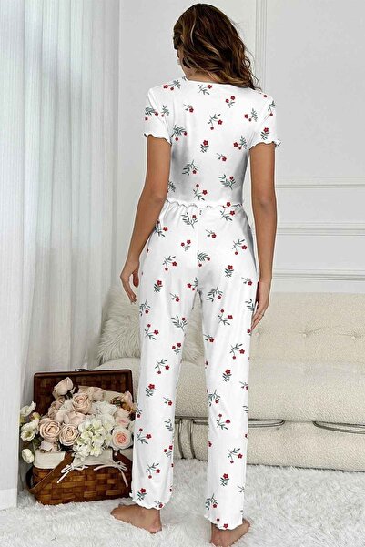 Çeyize dair herşey Σετ πιτζάμες Lilyana Super Soft Flower White 6429