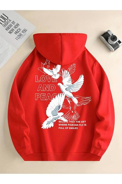 AMMA Χειμερινό φούτερ με κουκούλα Unisex Love Peace Printed Oversize - 3 νήματα