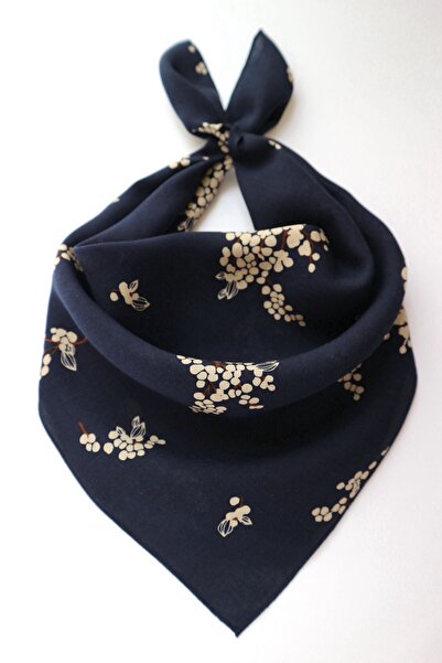 THE MOON Iğde Desenli Lacivert Pamuk Fular Bandana