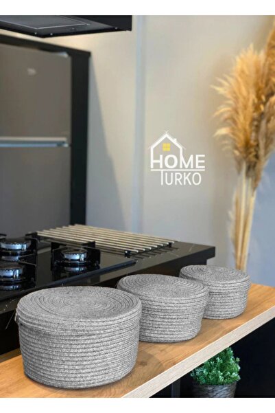 HomeTurko طقم سلة من 3 قطع من قش الجوت الحديث - سلة مطبخ منسوجة يدويًا