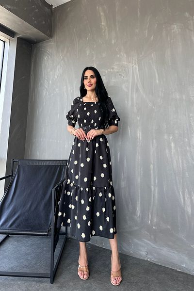 kamacibutik Tesatura Poplin - Rochie de vara cu decolteu patrat si curea cu imprimeu floral