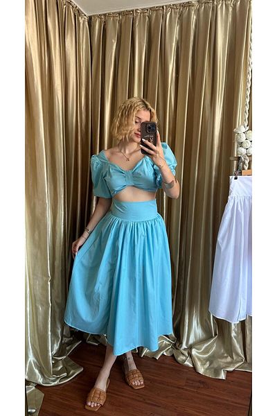 FİOXCO Flora Poplin Crop Top and Skirt Set - Lined
